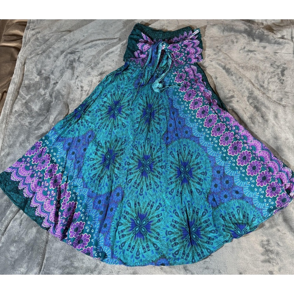 Joob Joob Boho Midi Sundress Womens One Size Blue Floral Halter Smocked Beach